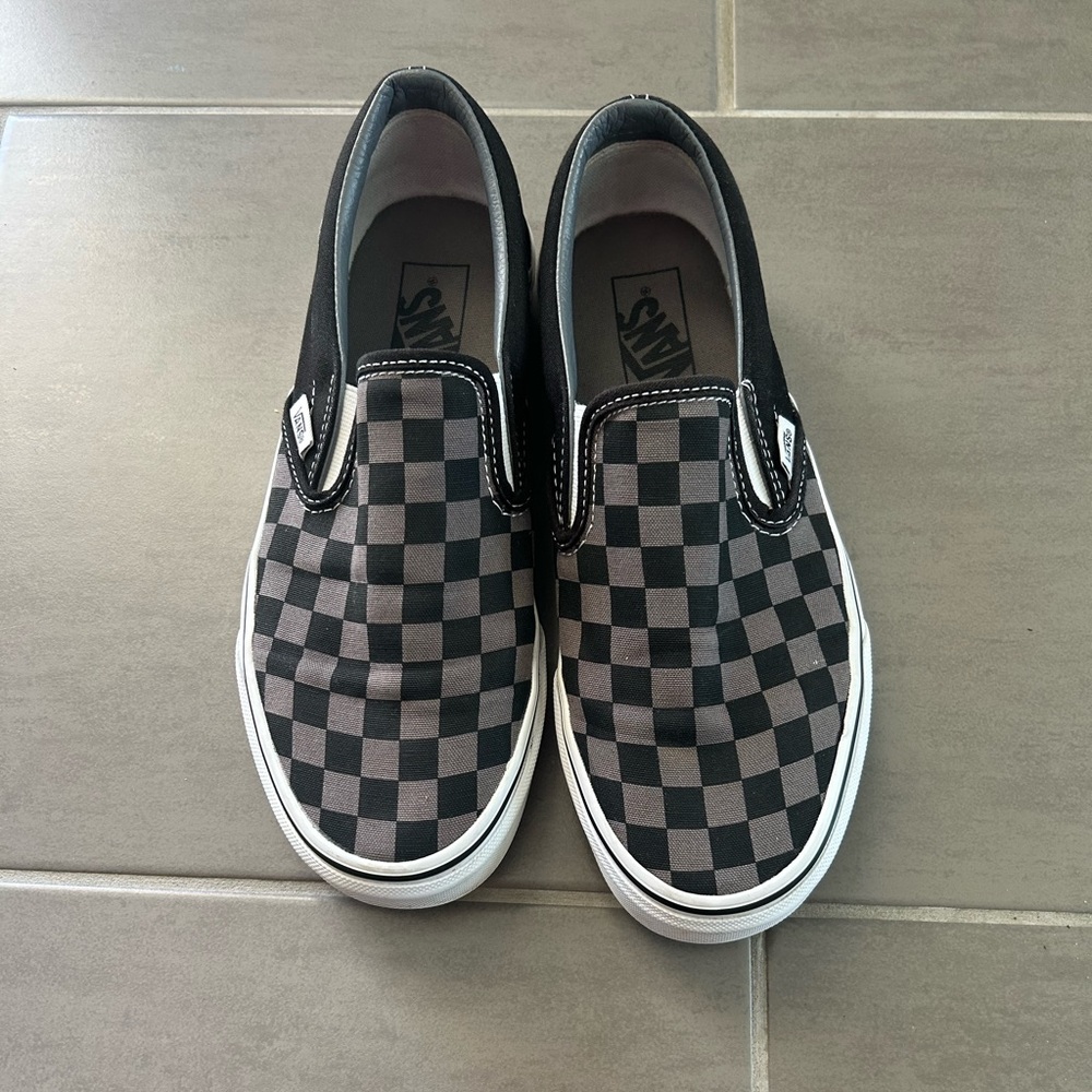 Vans Black and Gray Checkerboard Slip-Ons